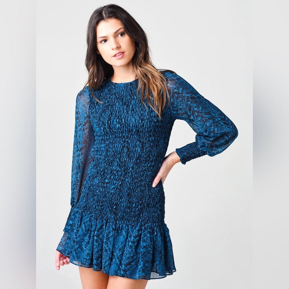 MISA Los Angeles Roisin Dress in Snake Teal S perfect condition smoke pet free